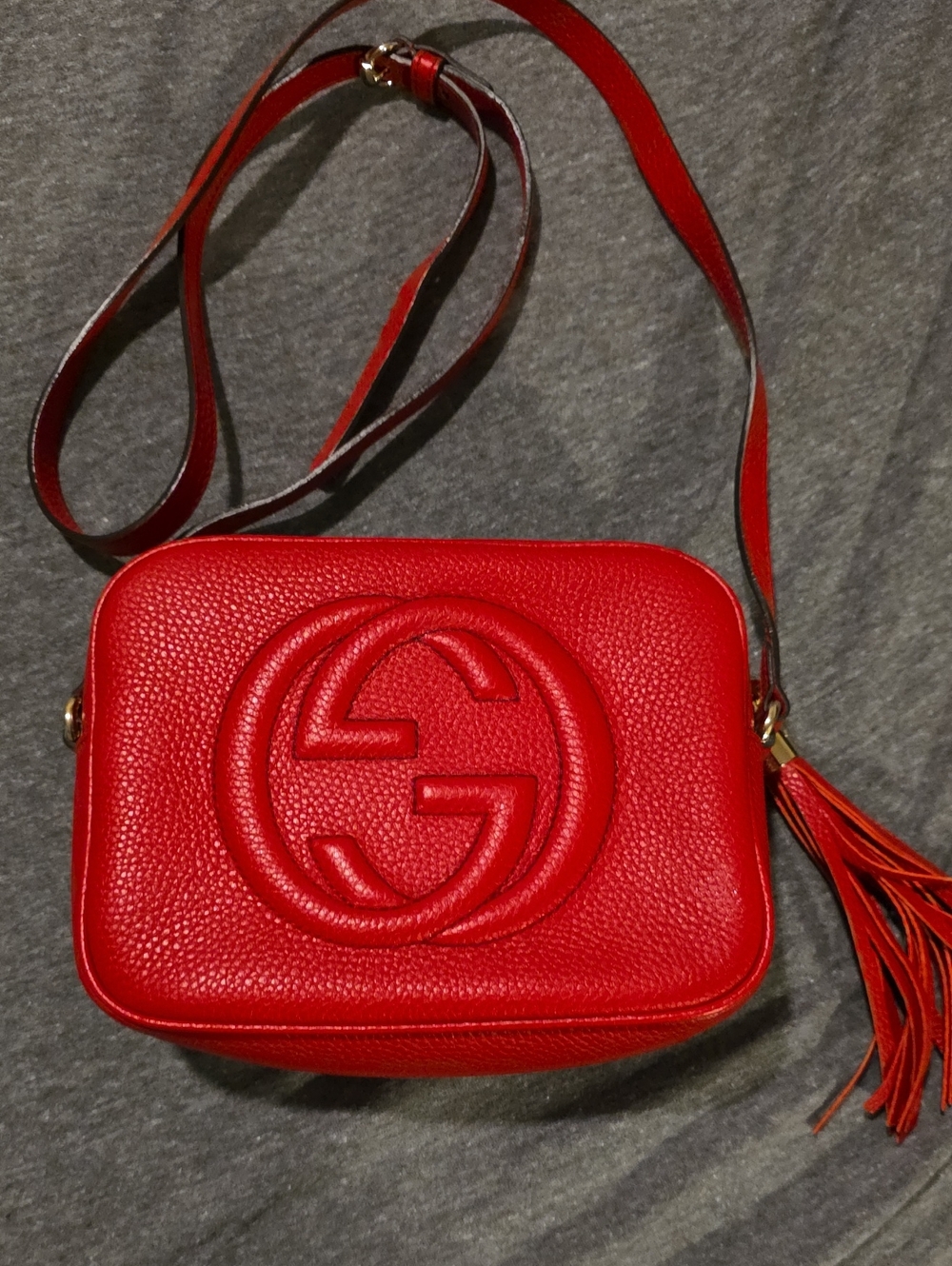 Gucci Red Pebbled Leather Crossbody with Tassel